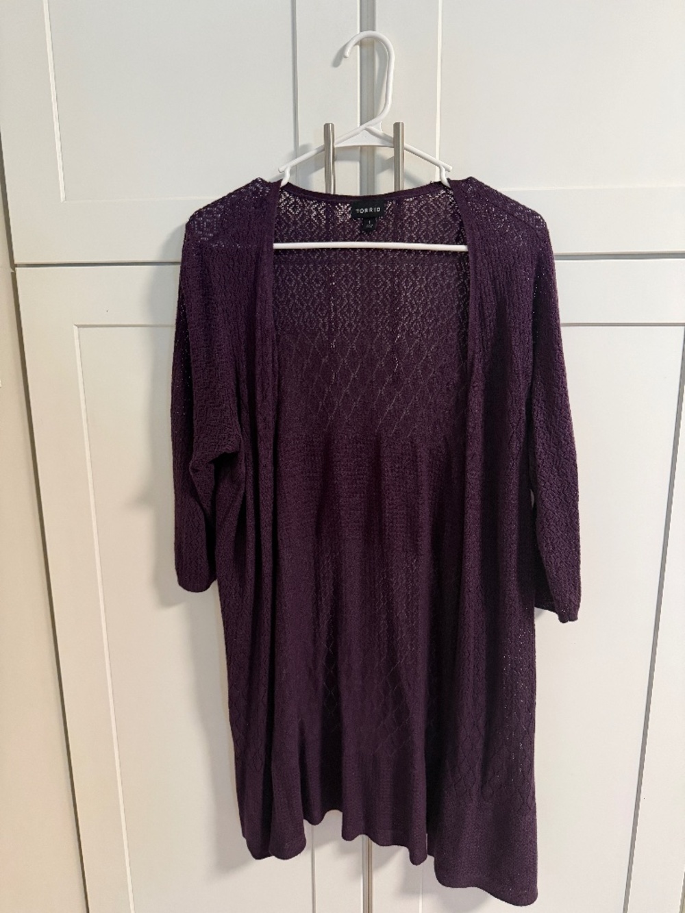 Torrid Size 1 Plum Purple Pointelle Open Knit Longline Cardigan